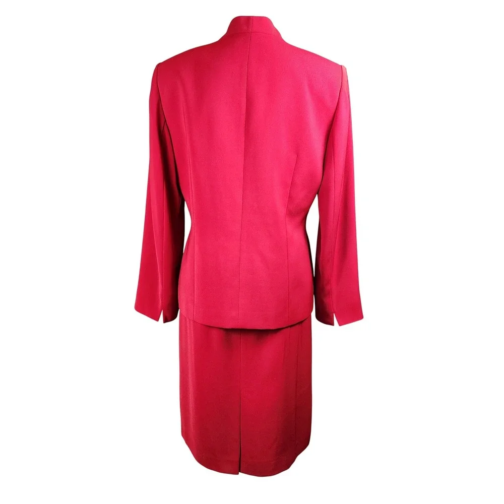 Kasper ASL 2pc Blazer + Skirt Suit Set Womens 10P Red Business Career Officecore